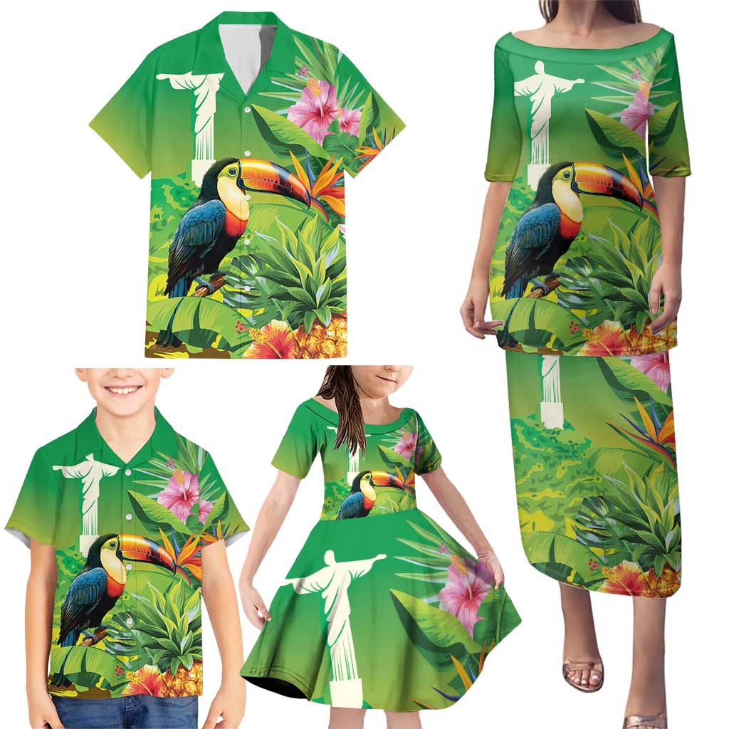 Brazil Rio-Toucan Bird Personalized Family Matching Puletasi and Hawaiian Shirt Tropical Flowers