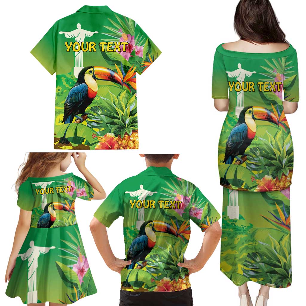 Brazil Rio-Toucan Bird Personalized Family Matching Puletasi and Hawaiian Shirt Tropical Flowers