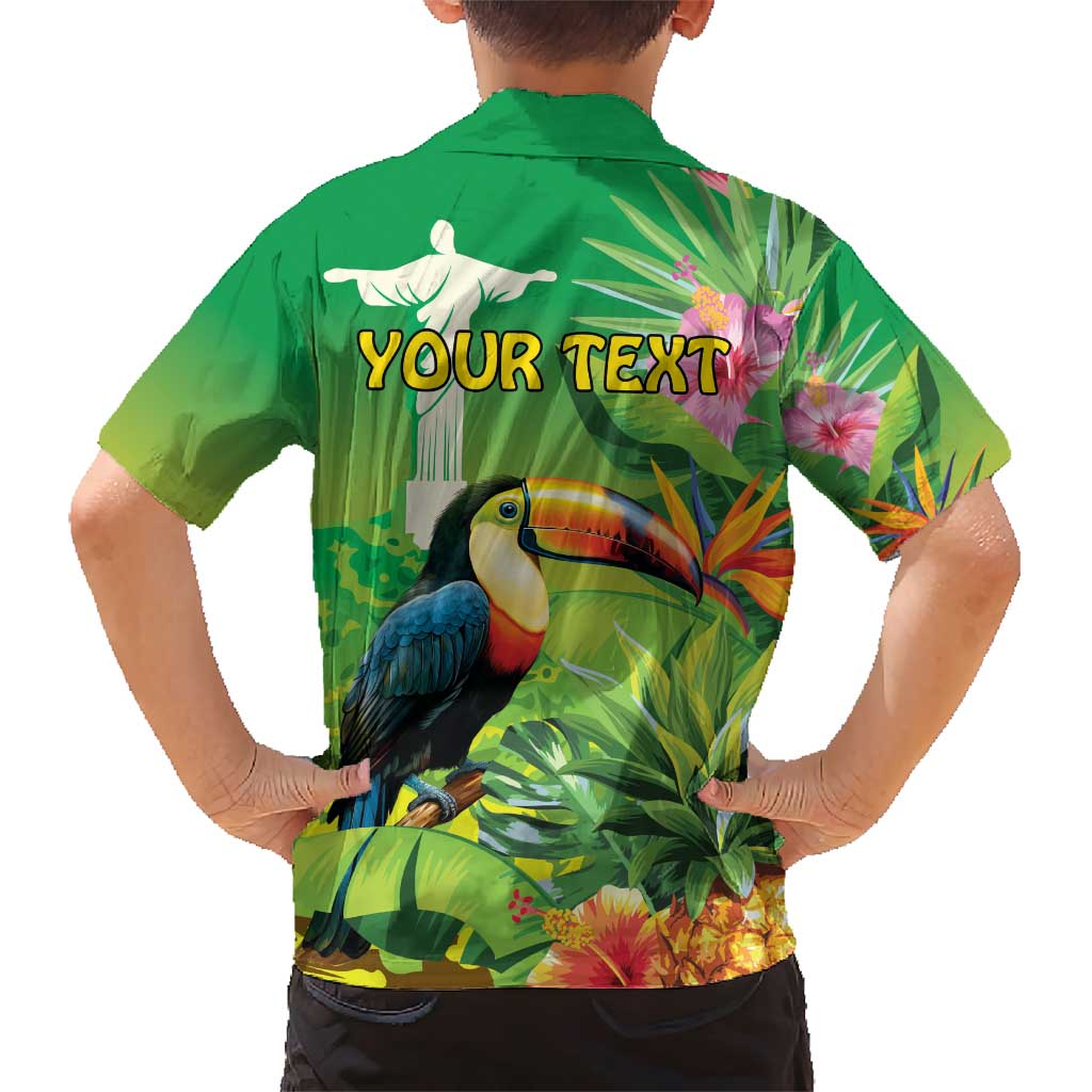 Brazil Rio-Toucan Bird Personalized Family Matching Short Sleeve Bodycon Dress and Hawaiian Shirt Tropical Flowers