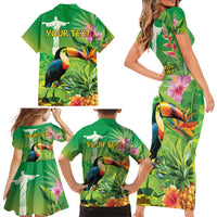 Brazil Rio-Toucan Bird Personalized Family Matching Short Sleeve Bodycon Dress and Hawaiian Shirt Tropical Flowers