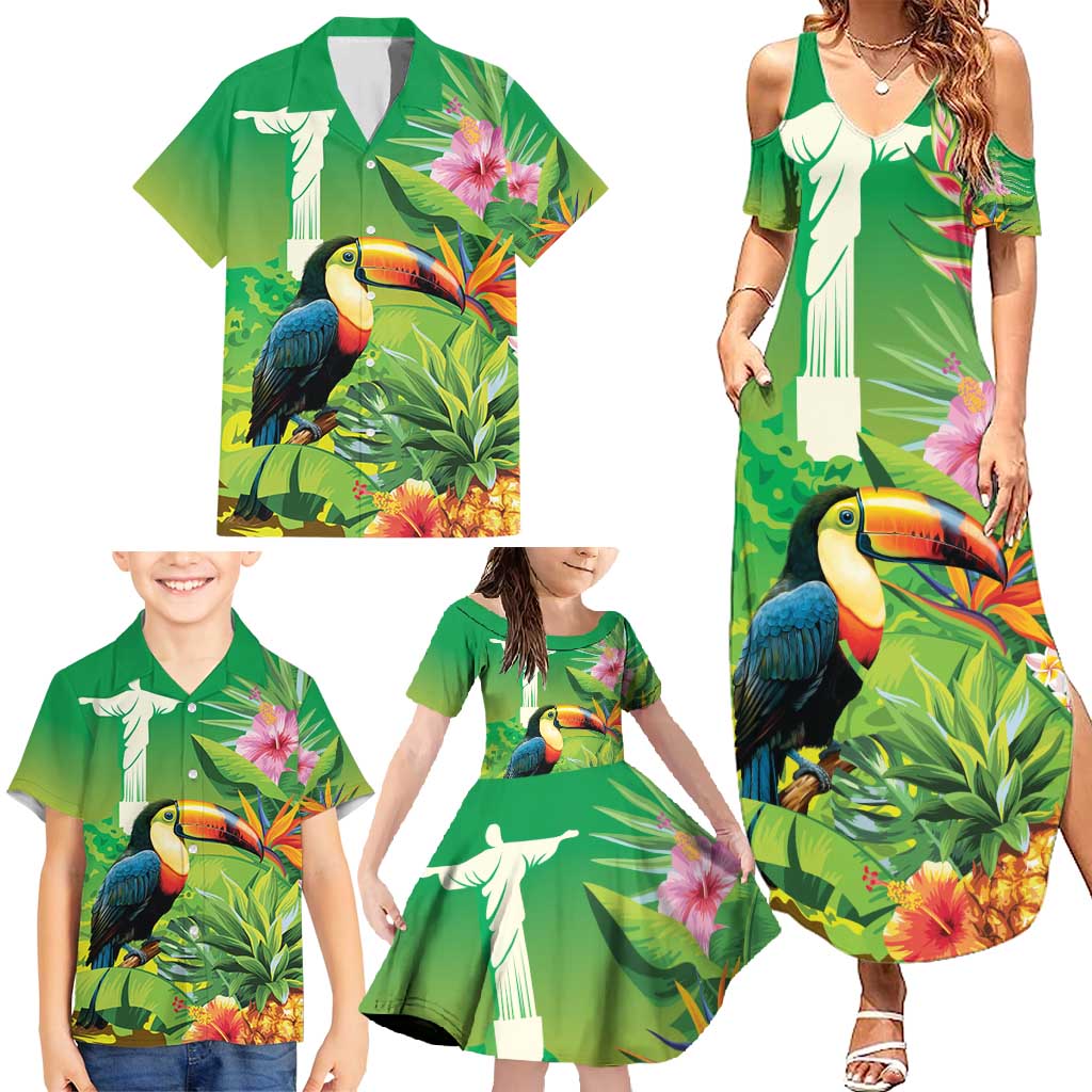 Brazil Rio-Toucan Bird Personalized Family Matching Summer Maxi Dress and Hawaiian Shirt Tropical Flowers