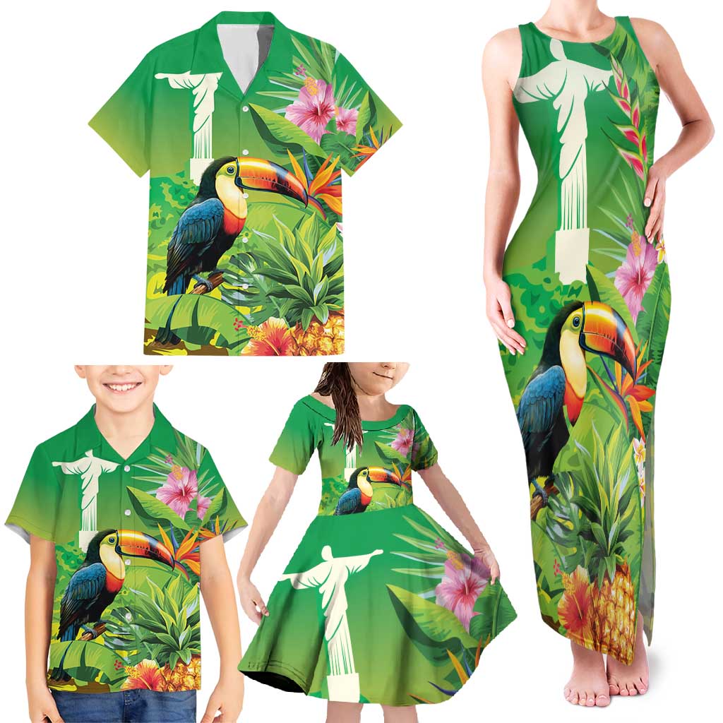 Brazil Rio-Toucan Bird Personalized Family Matching Tank Maxi Dress and Hawaiian Shirt Tropical Flowers