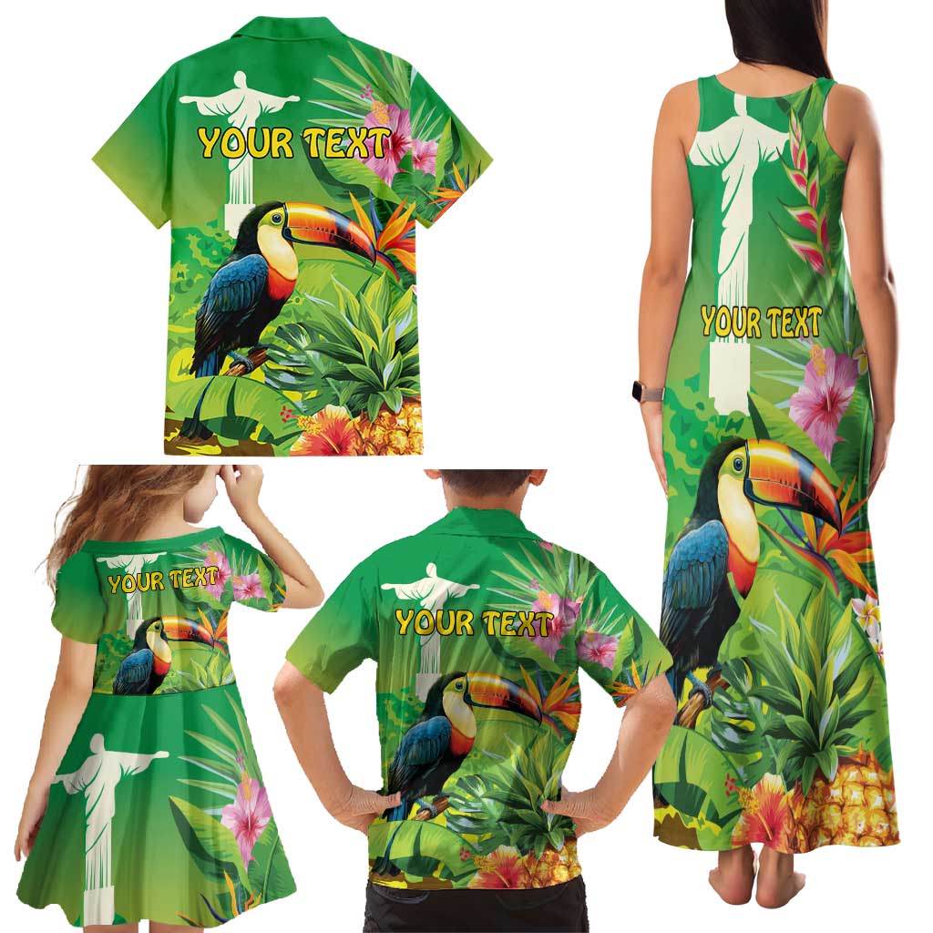 Brazil Rio-Toucan Bird Personalized Family Matching Tank Maxi Dress and Hawaiian Shirt Tropical Flowers
