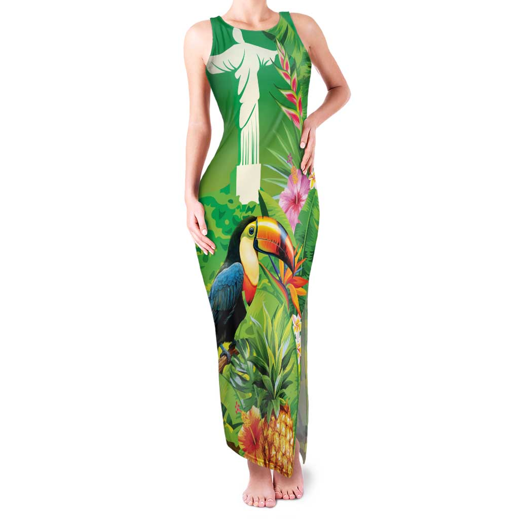 Brazil Rio-Toucan Bird Personalized Family Matching Tank Maxi Dress and Hawaiian Shirt Tropical Flowers