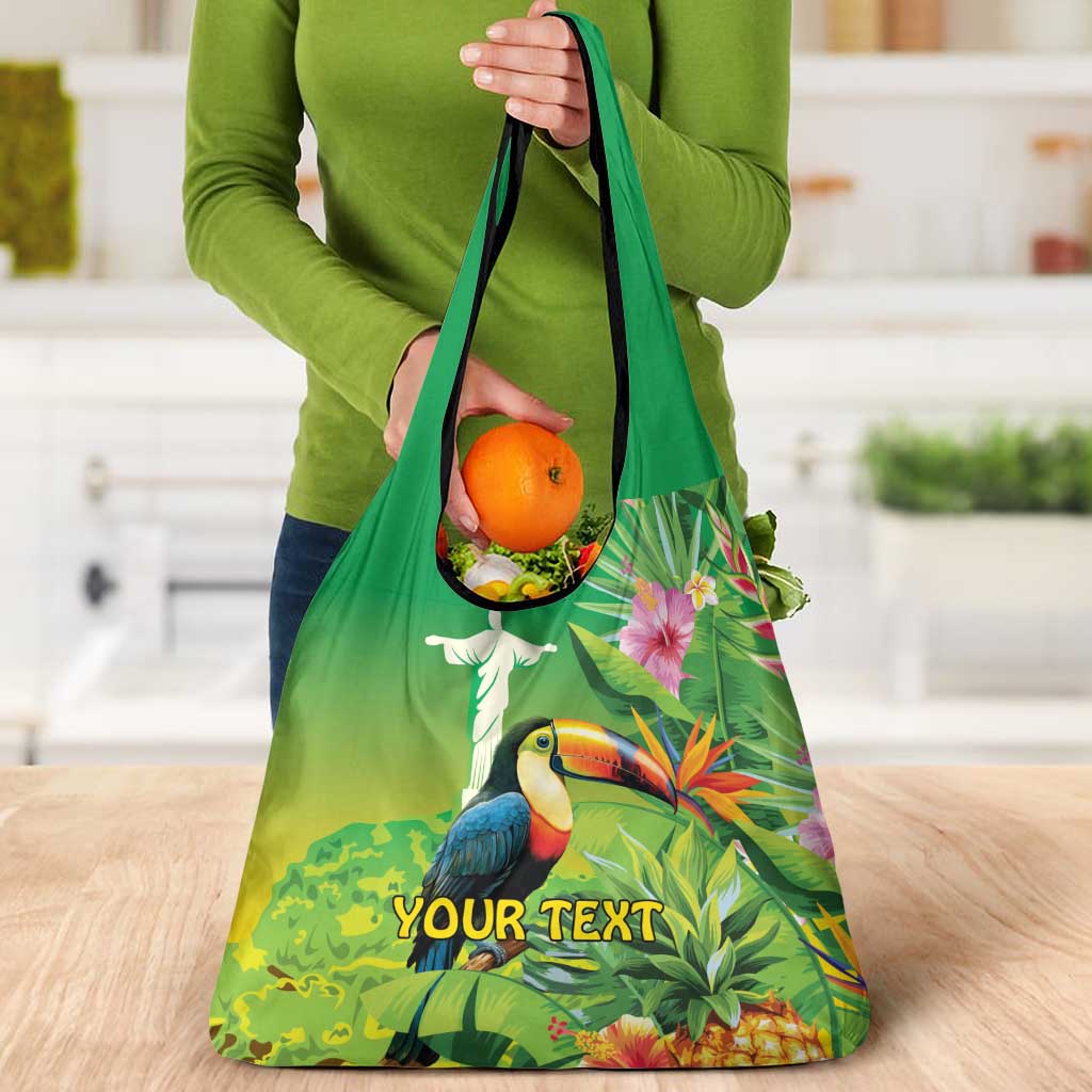 Brazil Rio-Toucan Bird Personalized Grocery Bag Tropical Flowers