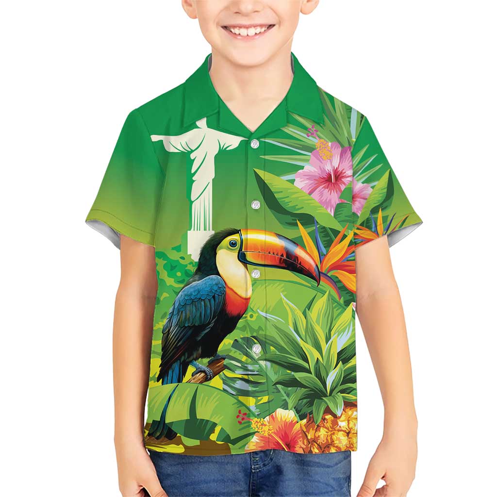 Brazil Rio-Toucan Bird Personalized Kid Hawaiian Shirt Tropical Flowers