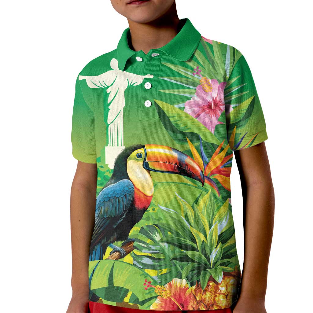 Brazil Rio-Toucan Bird Personalized Kid Polo Shirt Tropical Flowers