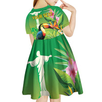 Brazil Rio-Toucan Bird Personalized Kid Short Sleeve Dress Tropical Flowers