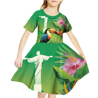 Brazil Rio-Toucan Bird Personalized Kid Short Sleeve Dress Tropical Flowers