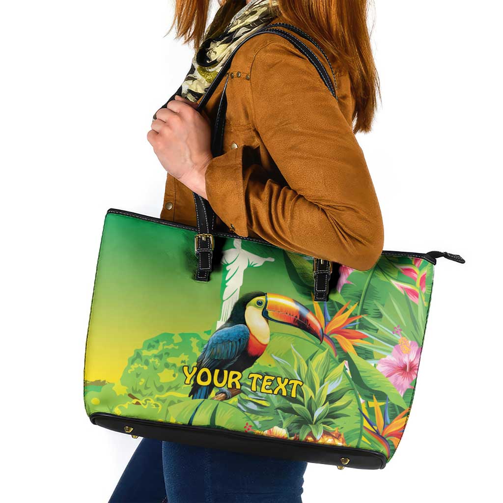 Brazil Rio-Toucan Bird Personalized Leather Tote Bag Tropical Flowers