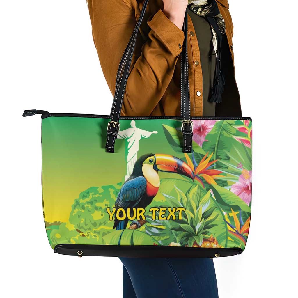 Brazil Rio-Toucan Bird Personalized Leather Tote Bag Tropical Flowers