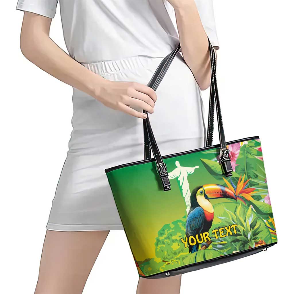 Brazil Rio-Toucan Bird Personalized Leather Tote Bag Tropical Flowers