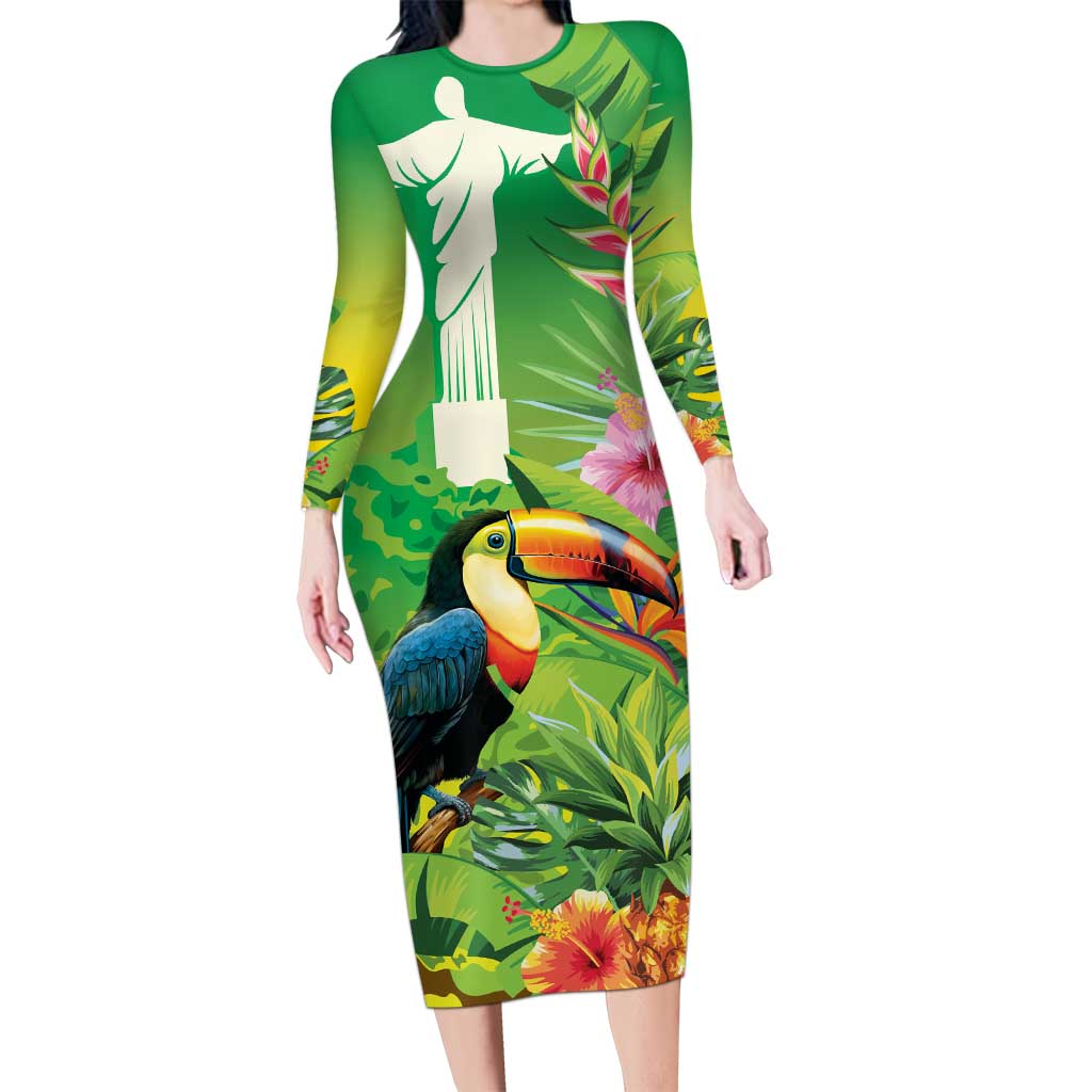 Brazil Rio-Toucan Bird Personalized Long Sleeve Bodycon Dress Tropical Flowers
