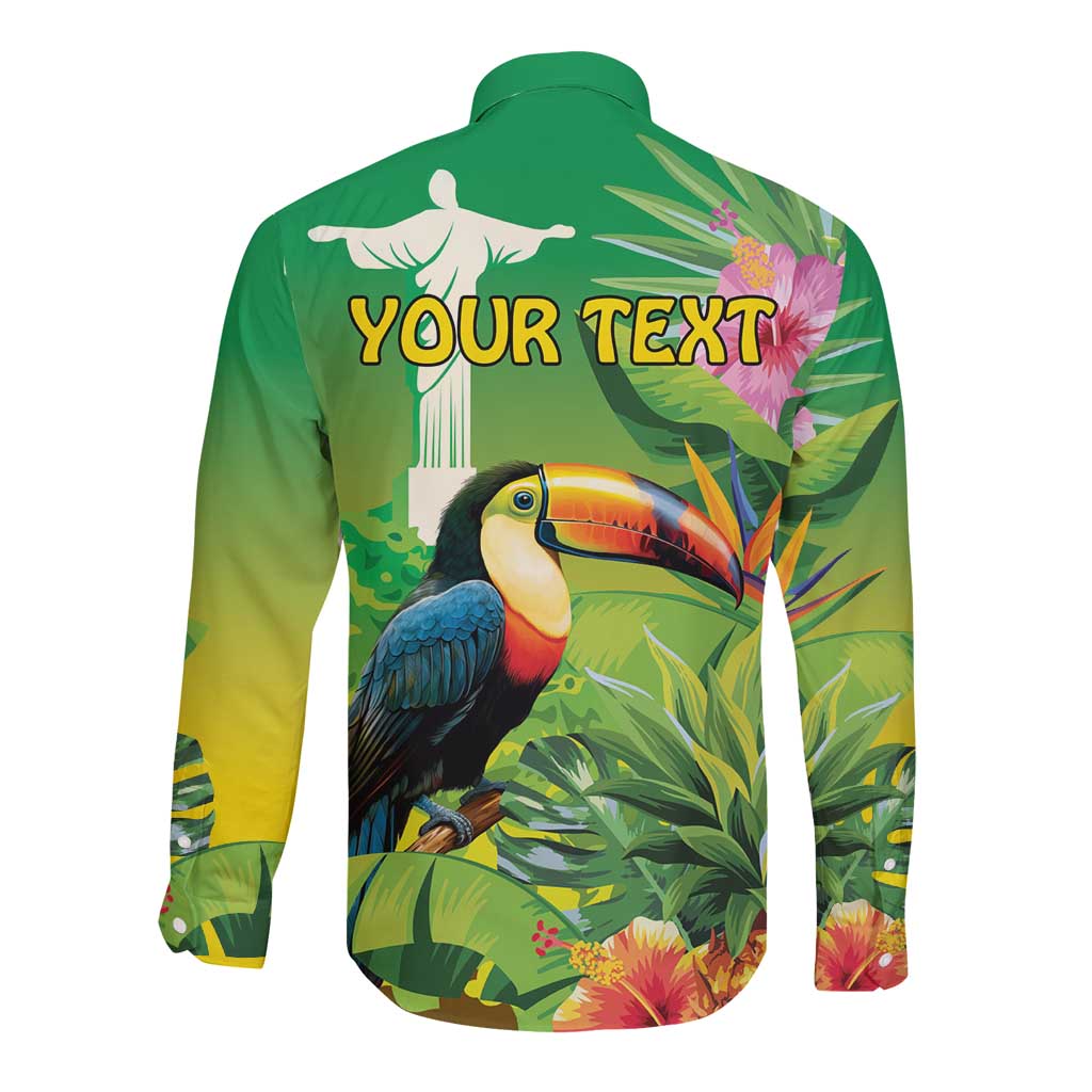 Brazil Rio-Toucan Bird Personalized Long Sleeve Button Shirt Tropical Flowers
