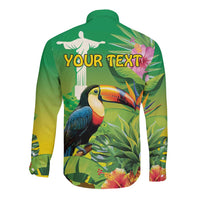 Brazil Rio-Toucan Bird Personalized Long Sleeve Button Shirt Tropical Flowers