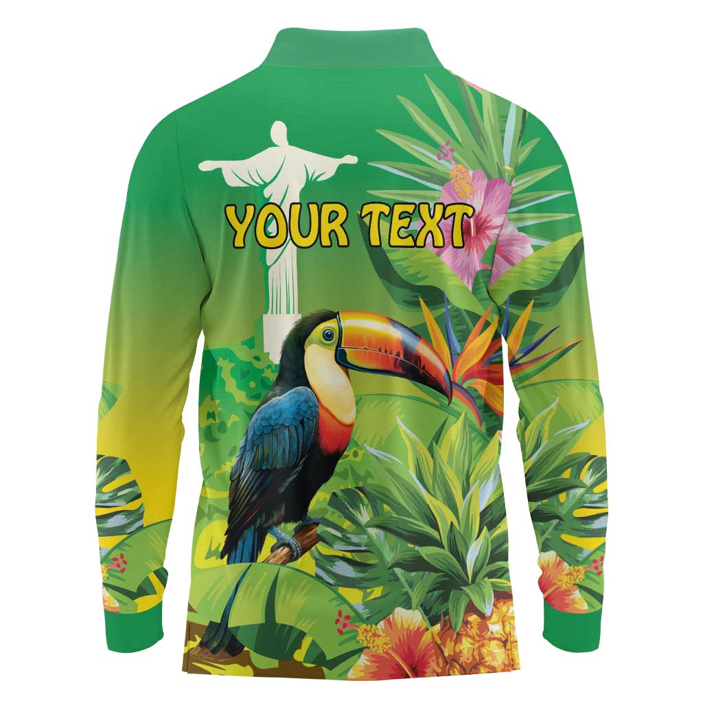 Brazil Rio-Toucan Bird Personalized Long Sleeve Polo Shirt Tropical Flowers