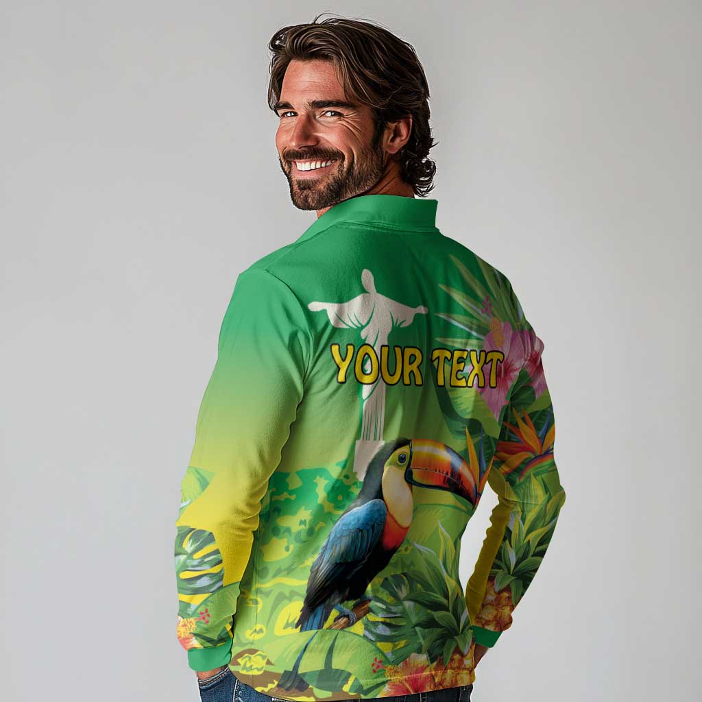 Brazil Rio-Toucan Bird Personalized Long Sleeve Polo Shirt Tropical Flowers