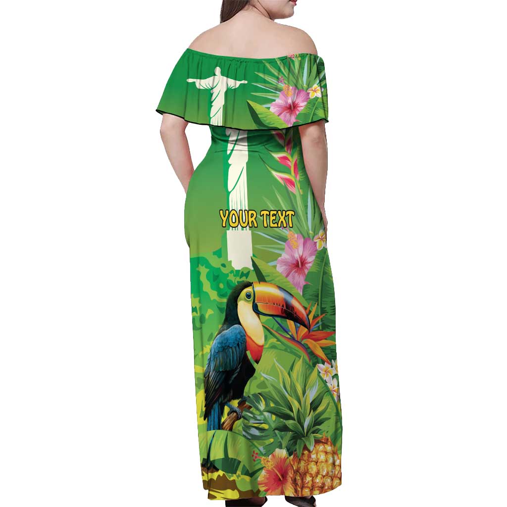 Brazil Rio-Toucan Bird Personalized Off Shoulder Maxi Dress Tropical Flowers
