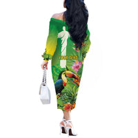 Brazil Rio-Toucan Bird Personalized Off The Shoulder Long Sleeve Dress Tropical Flowers