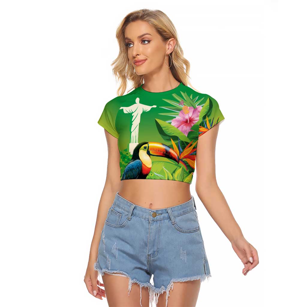 Brazil Rio-Toucan Bird Personalized Raglan Cropped T Shirt Tropical Flowers