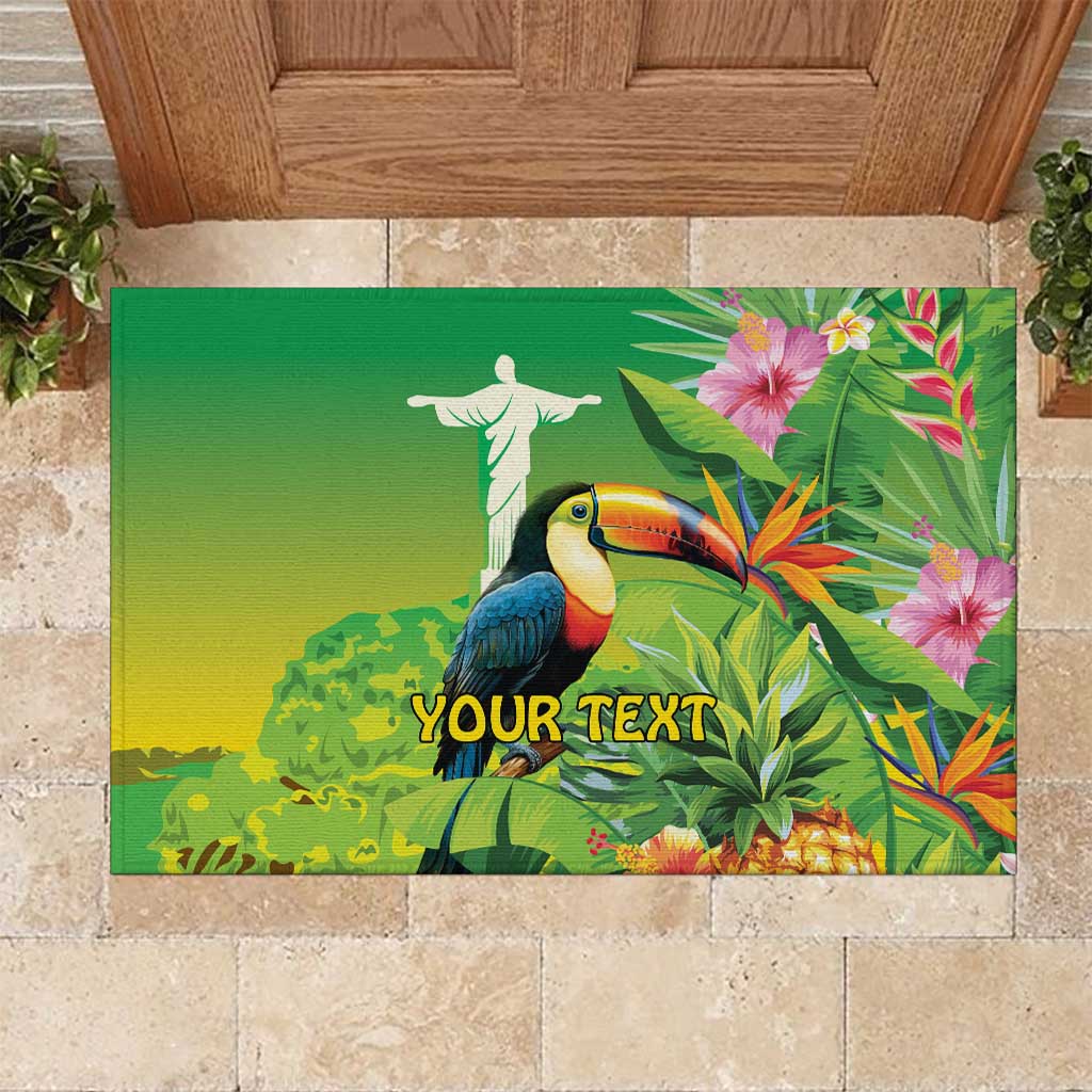 Brazil Rio-Toucan Bird Personalized Rubber Doormat Tropical Flowers