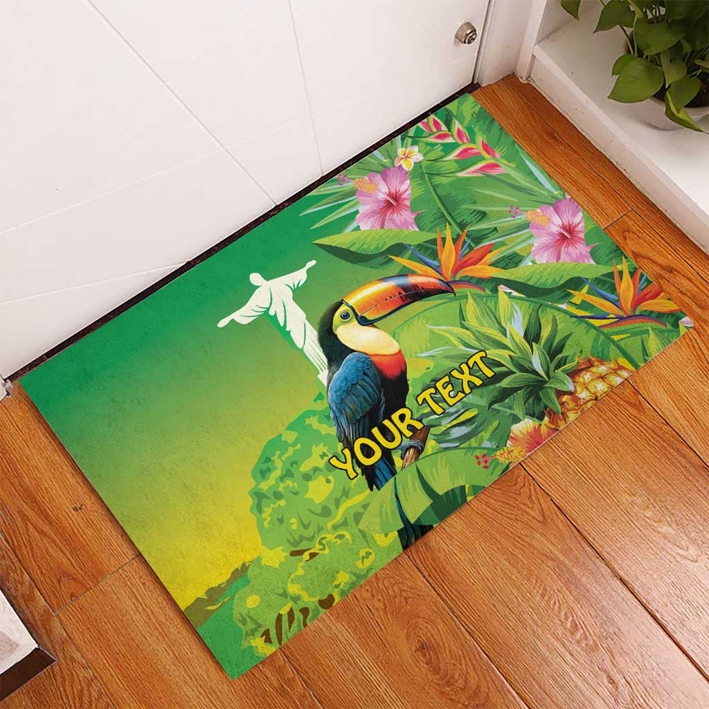 Brazil Rio-Toucan Bird Personalized Rubber Doormat Tropical Flowers