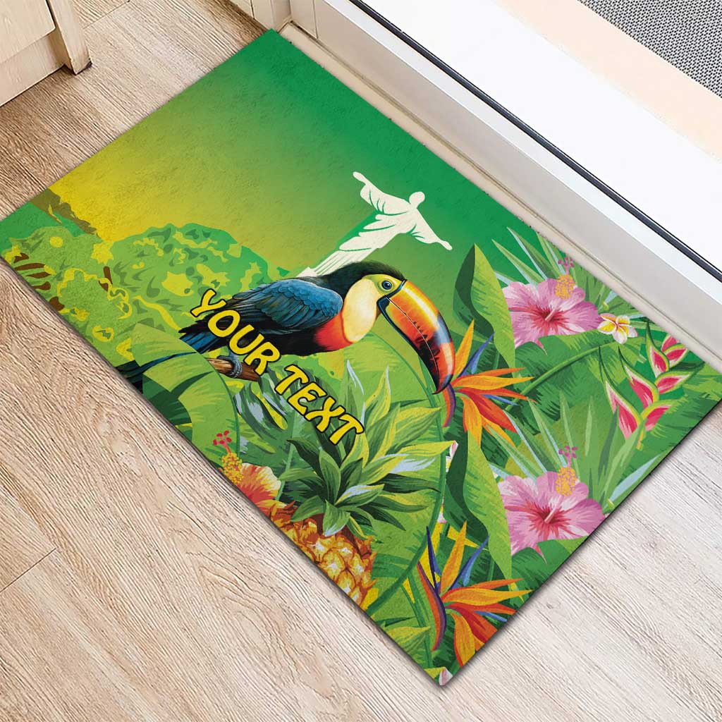 Brazil Rio-Toucan Bird Personalized Rubber Doormat Tropical Flowers