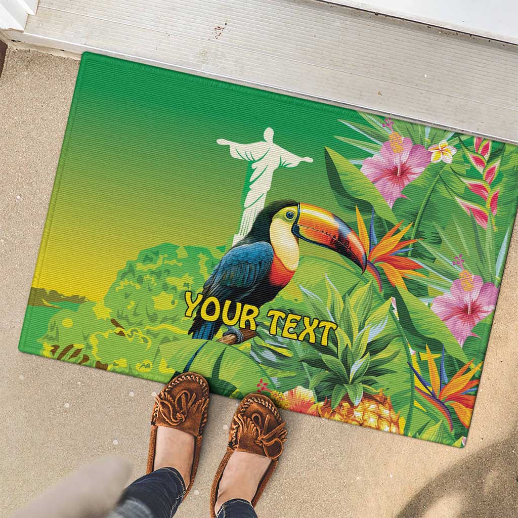 Brazil Rio-Toucan Bird Personalized Rubber Doormat Tropical Flowers