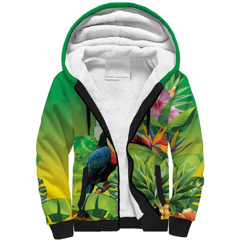 Brazil Rio-Toucan Bird Personalized Sherpa Hoodie Tropical Flowers