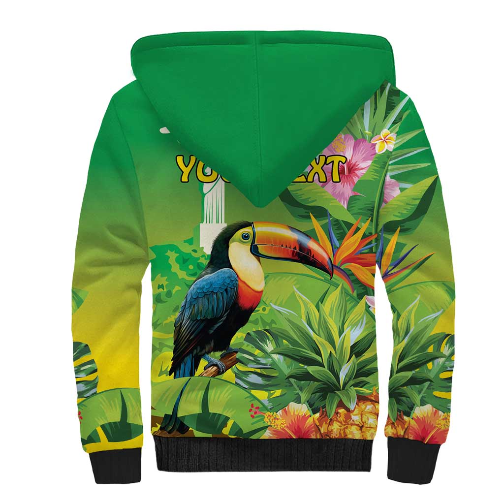 Brazil Rio-Toucan Bird Personalized Sherpa Hoodie Tropical Flowers