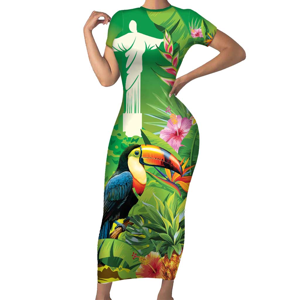 Brazil Rio-Toucan Bird Personalized Short Sleeve Bodycon Dress Tropical Flowers