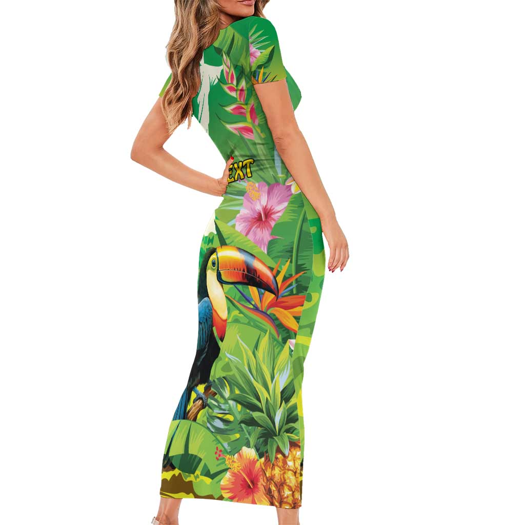Brazil Rio-Toucan Bird Personalized Short Sleeve Bodycon Dress Tropical Flowers