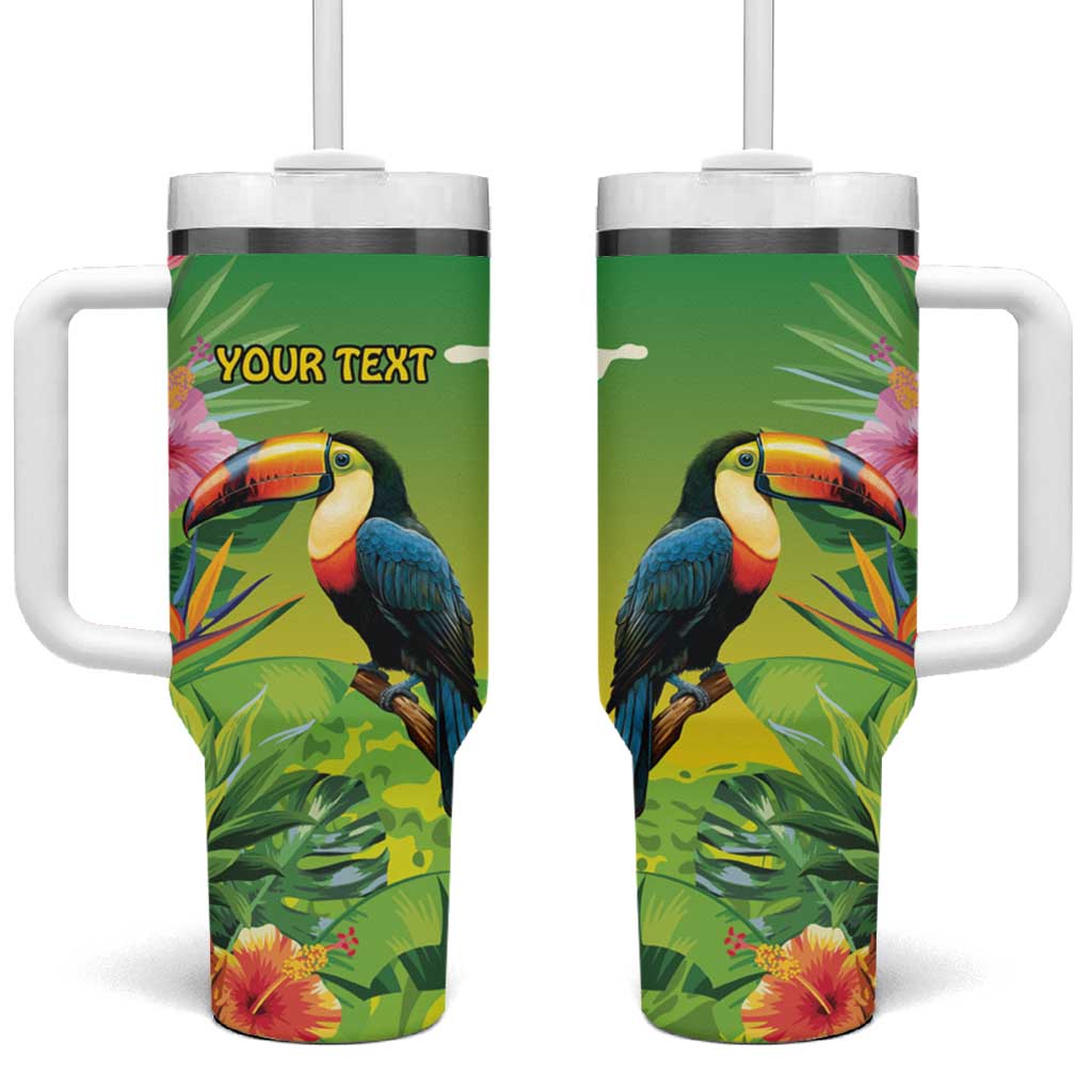 Brazil Rio-Toucan Bird Personalized Tumbler With Handle Tropical Flowers