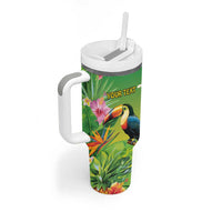 Brazil Rio-Toucan Bird Personalized Tumbler With Handle Tropical Flowers