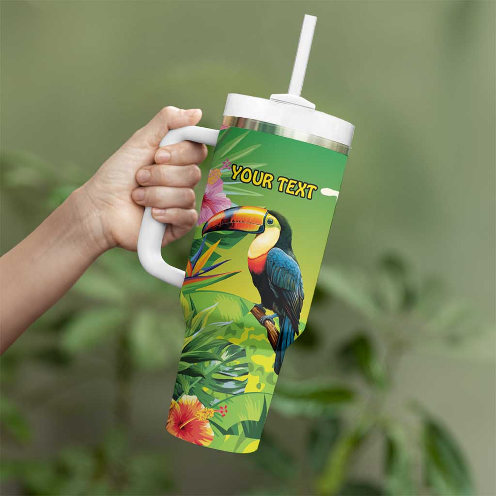 Brazil Rio-Toucan Bird Personalized Tumbler With Handle Tropical Flowers