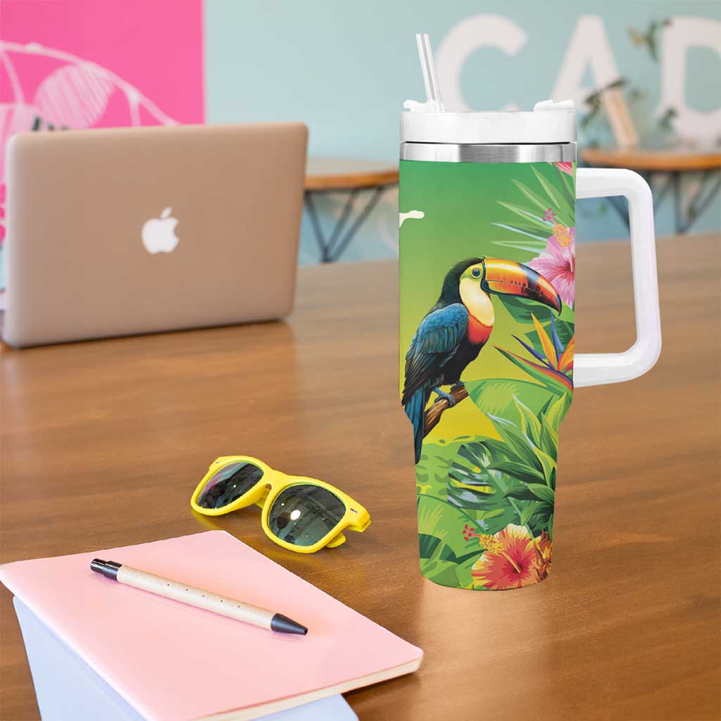 Brazil Rio-Toucan Bird Personalized Tumbler With Handle Tropical Flowers