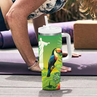 Brazil Rio-Toucan Bird Personalized Tumbler With Handle Tropical Flowers