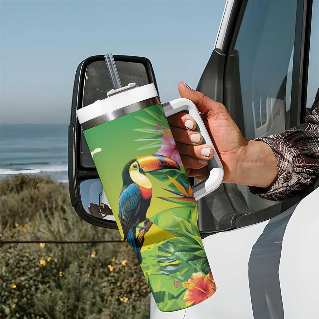 Brazil Rio-Toucan Bird Personalized Tumbler With Handle Tropical Flowers