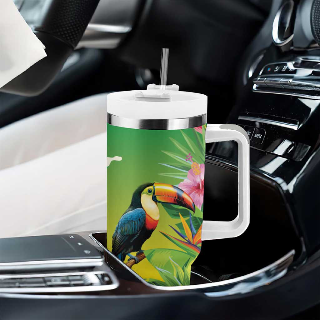 Brazil Rio-Toucan Bird Personalized Tumbler With Handle Tropical Flowers