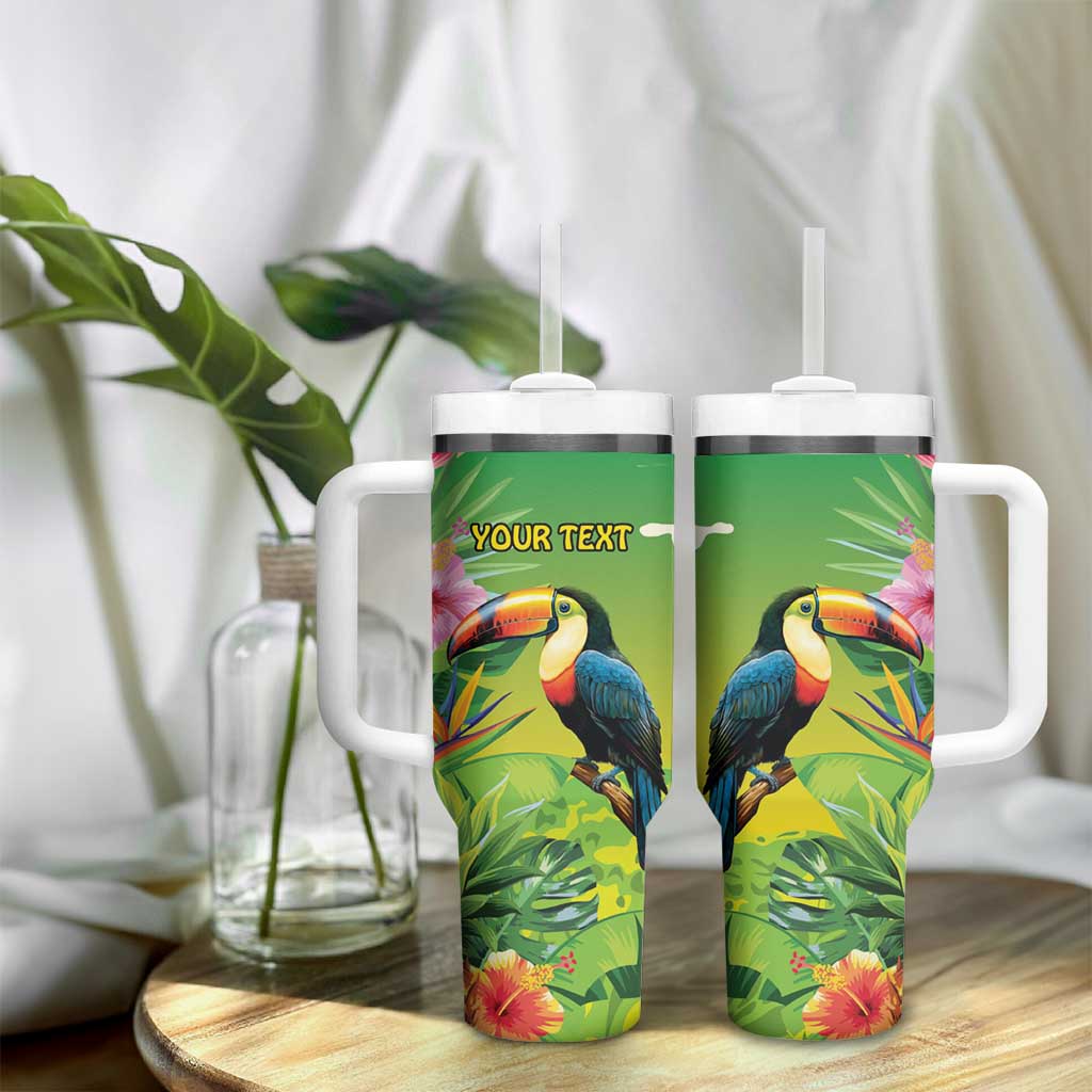 Brazil Rio-Toucan Bird Personalized Tumbler With Handle Tropical Flowers