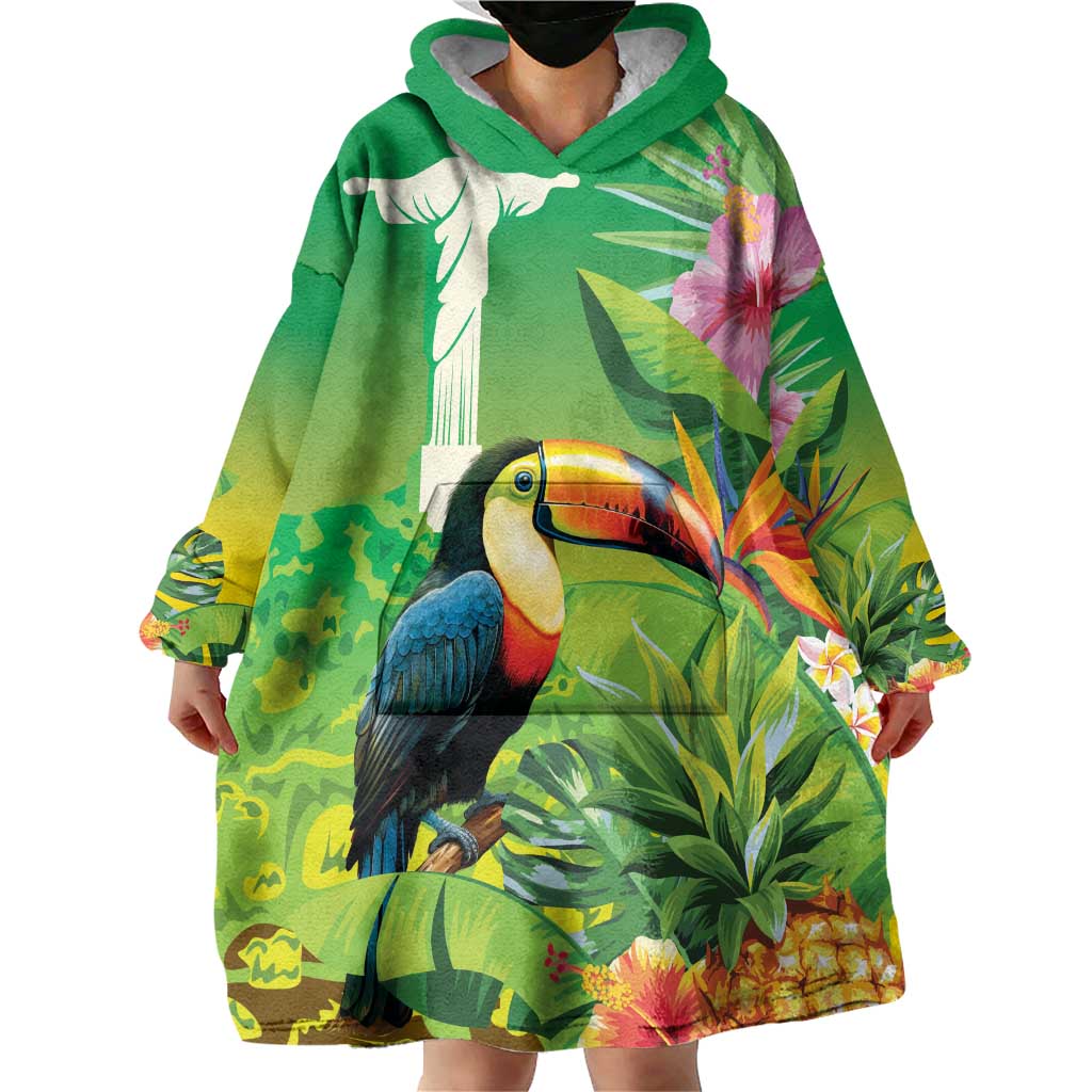 Brazil Rio-Toucan Bird Personalized Wearable Blanket Hoodie Tropical Flowers