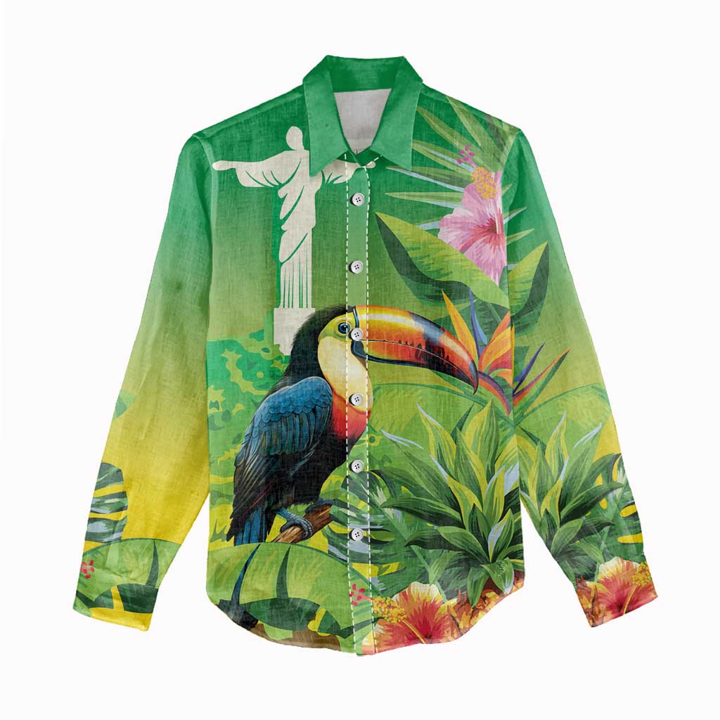 Brazil Rio-Toucan Bird Personalized Women Casual Shirt Tropical Flowers