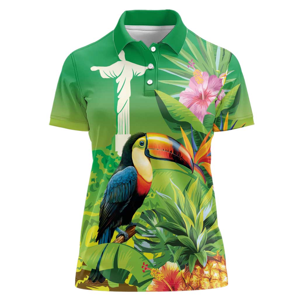 Brazil Rio-Toucan Bird Personalized Women Polo Shirt Tropical Flowers