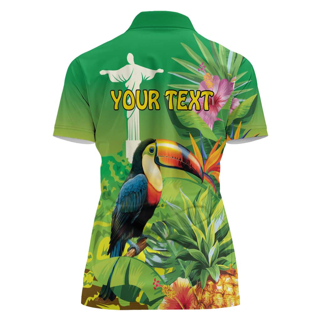 Brazil Rio-Toucan Bird Personalized Women Polo Shirt Tropical Flowers