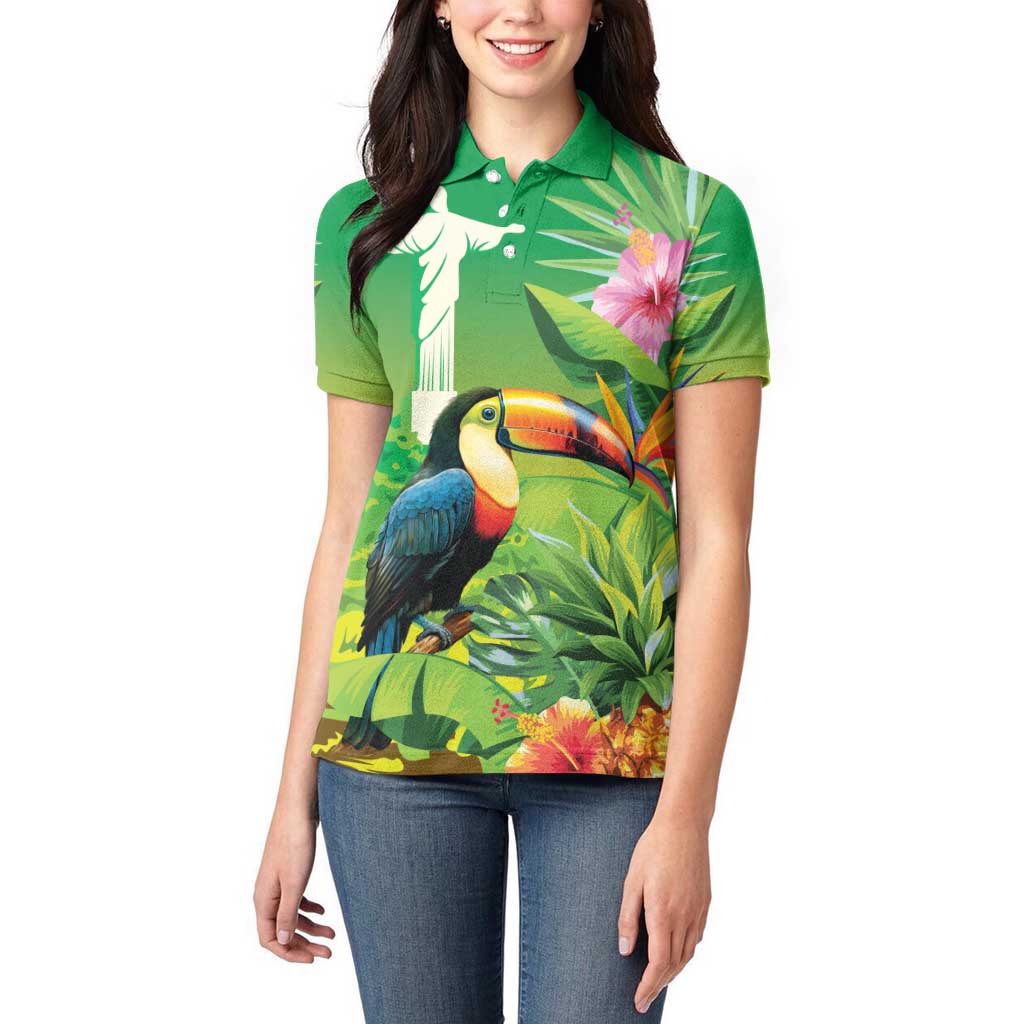 Brazil Rio-Toucan Bird Personalized Women Polo Shirt Tropical Flowers