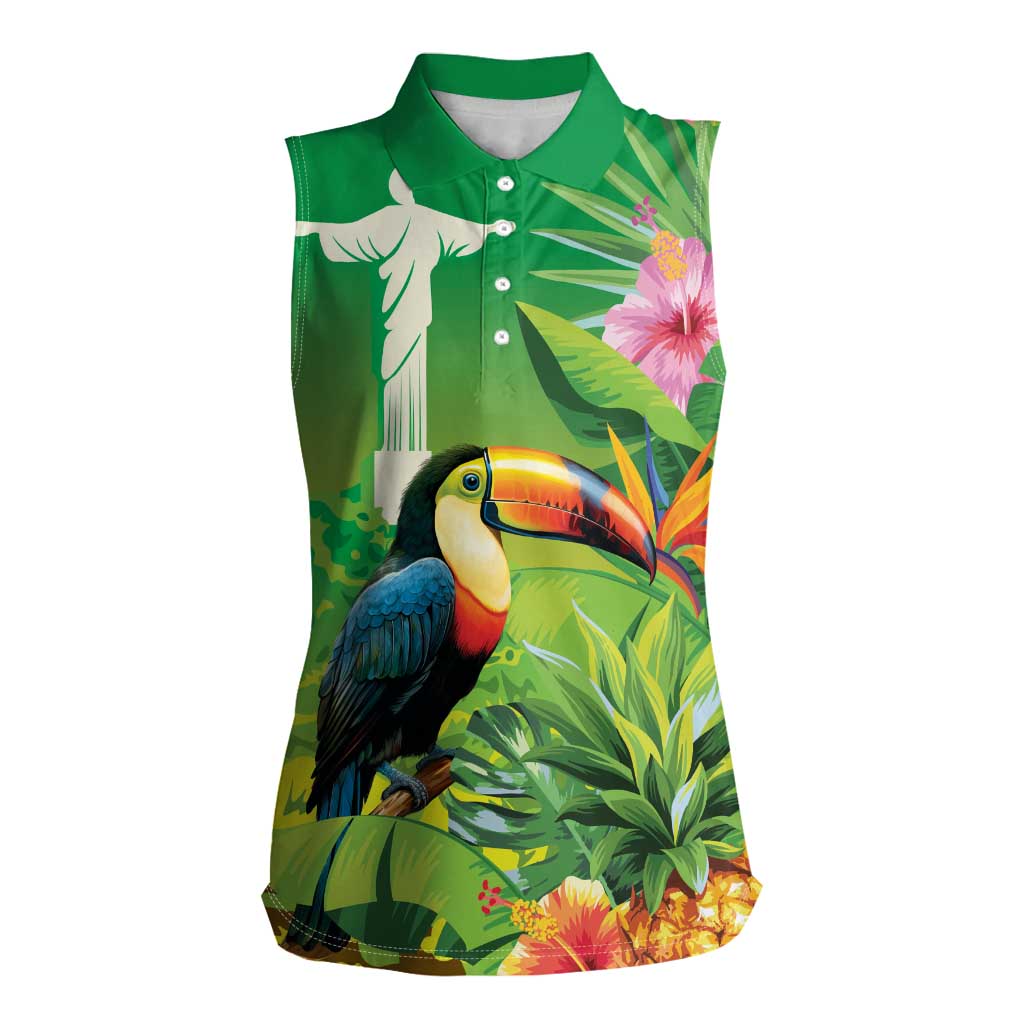 Brazil Rio-Toucan Bird Personalized Women Sleeveless Polo Shirt Tropical Flowers