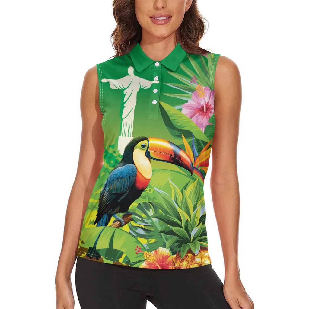 Brazil Rio-Toucan Bird Personalized Women Sleeveless Polo Shirt Tropical Flowers