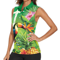 Brazil Rio-Toucan Bird Personalized Women Sleeveless Polo Shirt Tropical Flowers