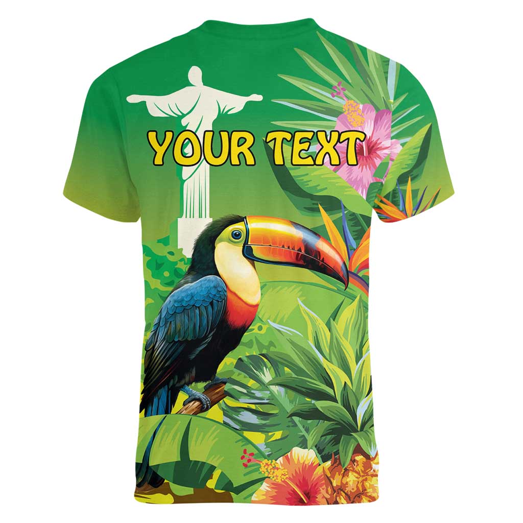 Brazil Rio-Toucan Bird Personalized Women V-Neck T-Shirt Tropical Flowers