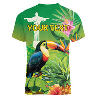 Brazil Rio-Toucan Bird Personalized Women V-Neck T-Shirt Tropical Flowers